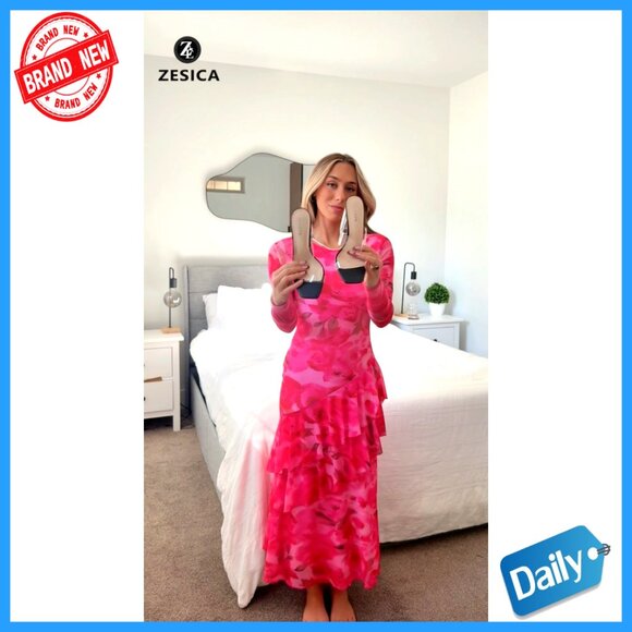 Floral Mermaid Maxi Dress Long Sleeve Mesh Bodycon Formal Wedding Guest - Picture 6 of 7